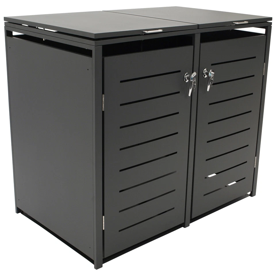 Mülltonnenbox 2-er Mülltonnenhaus Müllbox 2x 240 Liter 132x80x116cm, Stahl grau - Bild 1 von 4