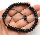 Faceted 5x8mm Natural Black Agate Rondelle Gems Beads Adjustable Bracelet 7.5"