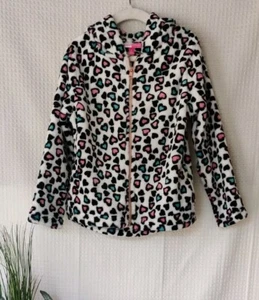 Penelope Mack White Hooded Fleece Zipper Jacket with Hearts Print Size 6 - Picture 1 of 10