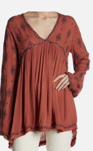 Haut tunique Free People brodé de diamants taille S cannelle boho babydoll - Photo 1/16