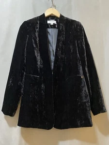 NWOT Calvin Klein Women Long Sleeve Single Hook Velvet Blazer Jacket SZ 4 Black - Picture 1 of 15