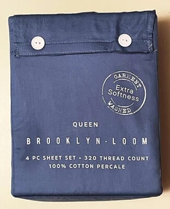Juego de sábanas Brooklyn Loom Queen 320TC azul 100 % algodón percal - Imagen 1 de 4