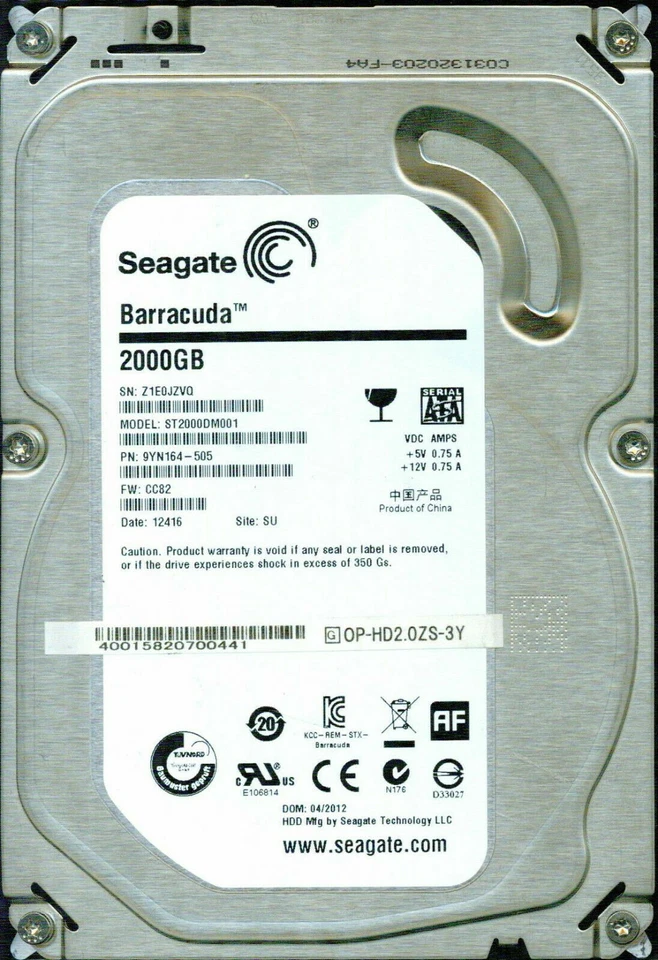 Seagate 9YN164-505 2-TB 7.2K RPM 3Gbps SATA 3.5" LFF Hard Disk Drive ST2000DM001 - Image 1 of 1