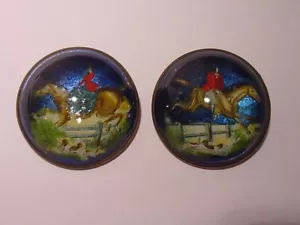 Pr. Original Trense Rosettenstifte mit Fuchsjagdpaar unter Glas Messingblenden - Bild 1 von 4