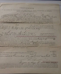 1863 Certificado de Descarga para un Soldado/Separación Pago Juego de cupones - Imagen 1 de 6