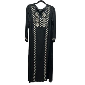 World Market Black Gold Embroidery Side Splits Maxi Dress Small/Medium - Picture 1 of 7