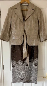 Linea Raffaelli Skirt Suit Beige Brown Floral Wedding UK Size 12: Size B:38 - Picture 1 of 18