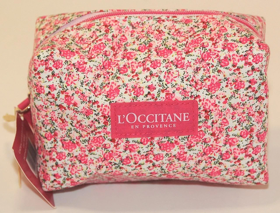 L"Occitane ~ Rosa y Blanco - Bolso de Maquillaje Cosméticos Pequeño Estampado Floral/Flor NUEVO Foto 1 de 1