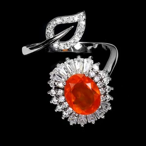 925 Sterling Silver Ring Oval Orange Opal 9x7mm Simulated Cz Gemstone 8.5 - Picture 1 of 14