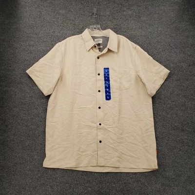 NUEVA Camisa Quiksilver Waterman Abotonada Para Hombres L Grande Caqui Tostado Manga Corta Foto 1 de 4
