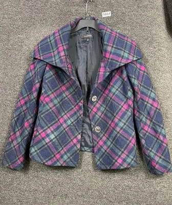 Talbots Peacoat Jacket Womens Size 4 Blue Neutral Tartan Plaid Wool Classic - Image 1 of 4