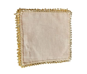 Neu mit Etikett 6 Stck. Nuko Creation Bloomingdales Leinen Perlen Untersetzer quadratisch beige Spitzenborte - Bild 1 von 6