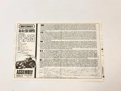 MATCHBOX Sd.KfZ232 Armored Radio Car PK-85 Instructions Only 1:76 Scale - Image 1 of 3