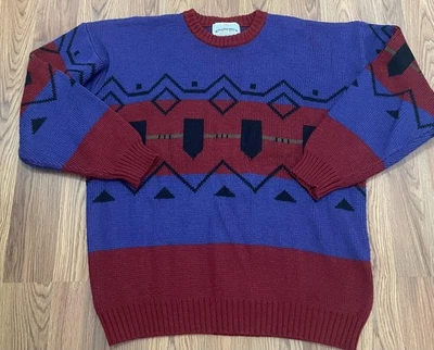 Vintage Obermeyer Sweater Mens XL Purple Red Luna Wool Blend Geometric Ski 90s - Image 1 of 4