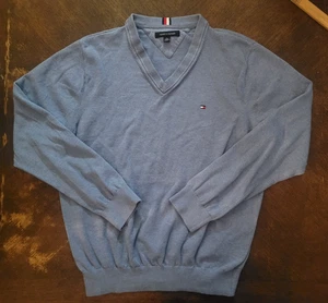 Tommy Hilfiger Pullover Sweater Herren X-Large Blau V-Ausschnitt Logostickerei XL - Bild 1 von 10