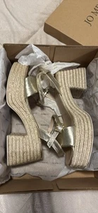 jo mercer sandals Gold Espadrilles Size 38 - Picture 1 of 4