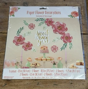 SWEET BABY GIRL Paper Flower BABY SHOWER Decorations 8-Pc PINK & GOLD Amscan NEW - Picture 1 of 7