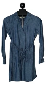 Ann Taylor LOFT Long Sleeve Denim Dress Shirt-dress w/sash Tie Size S Tall EUC - Picture 1 of 22