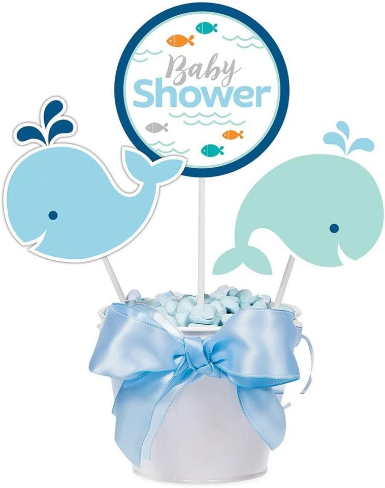 Lil Spout Blue Whale Animal Boy Baby Shower Party Decoration Centerpiece Sticks - Image 1 of 1