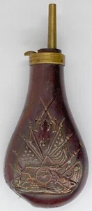 Vintage Civil War Gun Musket Powder Bottle Flask Copper Brass Italy Replica Flag - Picture 1 of 10