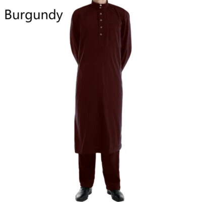 Men Islamic Kaftan Arab Clothing Muslim Robe Pants Saudi Style Solid Robe - Image 1 of 4