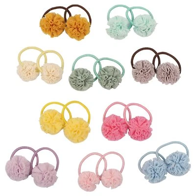 20 pcs Multicolor Baby Toddler Flower Pom Ball Hair Ties Small No-metal Kids - Image 1 of 4