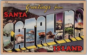 Großer Brief Grüße von Santa Catalina Insel Kalifornien Leinen Postkarte - Bild 1 von 2