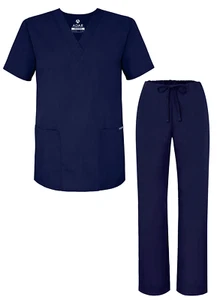 Adar Men's Medical Nursing Doctor Scrub Set Uniform V-neck Shirt & Pants - Picture 1 of 27