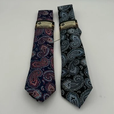 Haggar Clothing Performance Ties Lot Of 2 Red Blue Paisley Polyester NWT - Image 1 of 4