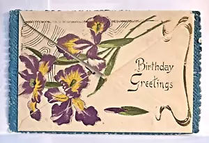 Busta Auguri Compleanno Viola Iris Goffrata con Biglietto Vuoto su Centrino Blu - Foto 1 di 5