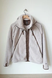 Womens Kuhl Flight Jacket Fleece Deep Pile Sherpa Coat Hood Stone Brown Large - Picture 1 of 3