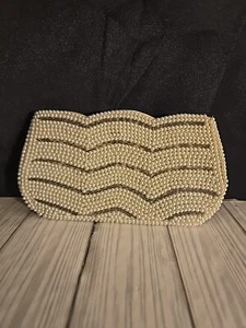 1960's Regale Ivory Vintage Beaded Pearl Clutch Evening Hand Bag Purse Japan - Picture 1 of 7