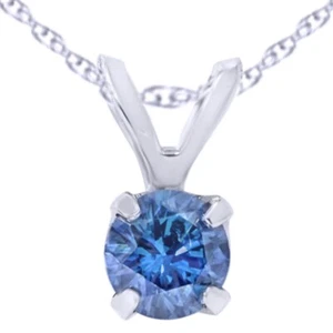 1/4 Ct Real Blue Diamond Solitaire Pendant Women's Necklace 10K White Gold - Picture 1 of 1