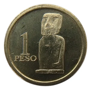 EASTER ISLAND - RAPA NUI - CHILE 1 PESO 2021 MOAI MONUMENT BRONZE TYPE 5 UNC - Picture 1 of 2