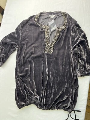 Garnet Hill NEW Top Metallic Velvet Sequin Embellished Tie Hem V Neck Blouse 16 — 第 1/3 张图片