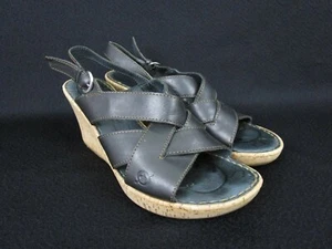 BORN Handcrafted Black Leather Crossover Strap Cork Wedge Sandals Size 10/42 - Picture 1 of 12