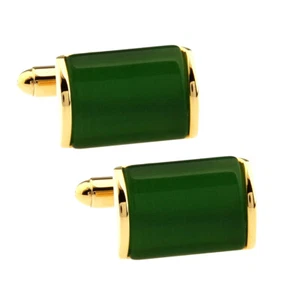Green Gem Business Dress Shirt Cuff Links Men's Classic Wedding Cufflinks - Picture 1 of 7