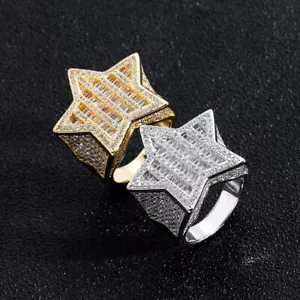 Herren Ring Iced Flooded Zirkonia Stern Messing Hip Hop Schmuck A9298 - Bild 1 von 8