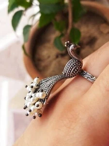 Peacock Rings Oxidized german silver designer statement trendy bollywood ring - Picture 1 of 1