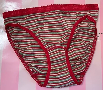 BRAGAS DE BIKINI VICTORIA'S SECRET XS ROJO VERDE A RAYAS MEZCLA DE ALGODÓN VINTAGE RARAS Foto 1 de 4