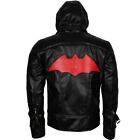 Men's Bat Logo Biker Real Black Leather Vest & Jacket