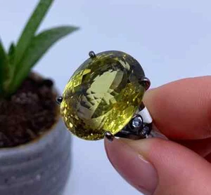 Natural 25Ct Bi-colour Lemon Quartz and Topaz gemstone Ring, Sterling silver 925 - Picture 1 of 5