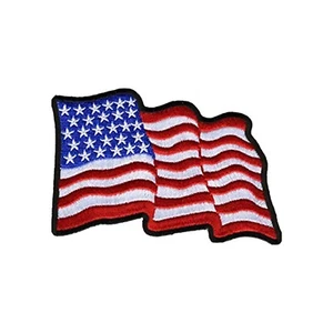 WAVY U.S. BANDIERA TOPPA in rayon ricamata a filo alto con ferro/seghetto - 4" x 3" - Foto 1 di 4