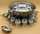 Vintage EPNS Silver Plate Eugen Ferner Punchbowl with Ladle + 12 Cups ~ Germany