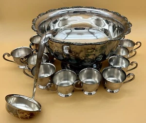 Vintage EPNS Silber Teller Eugen Ferner Bowle Schale mit Schöpfkelle + 12 Tassen ~ Germany - Bild 1 von 22