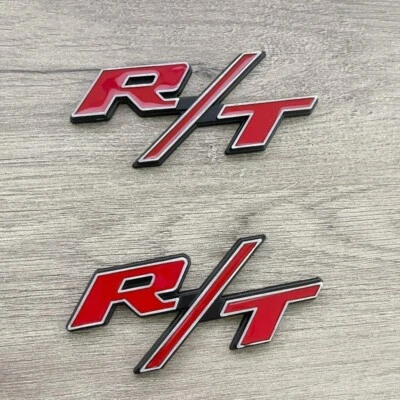 2PCS OEM For RT Emblems Side Fender R/T Silver Red Nameplate Badge Car Stickers - Image 1 of 4