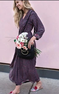 Natalie Martin Ethno Kleid tief V Wickel indisch Kaliko Blumen schwarz Maxi - Bild 1 von 4