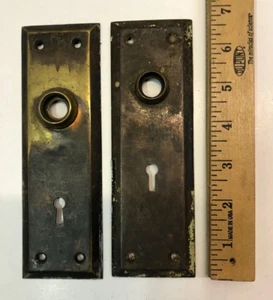 PAIR VINTAGE BEVELLED EDGE DOOR KNOB BACKPLATE BACK PLATE 7" X 2.25" - Picture 1 of 2