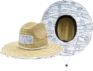 Shells Kids Fabric Pattern Print Straw Sunhat, Boy & Girl, Ages 3+, Boat, Swim.. - Picture 1 of 7