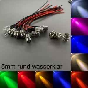 verkabelt 5mm LEDs rund wasserklar Fassungen 5 mm LED Widerstände Schrauben - Picture 1 of 5